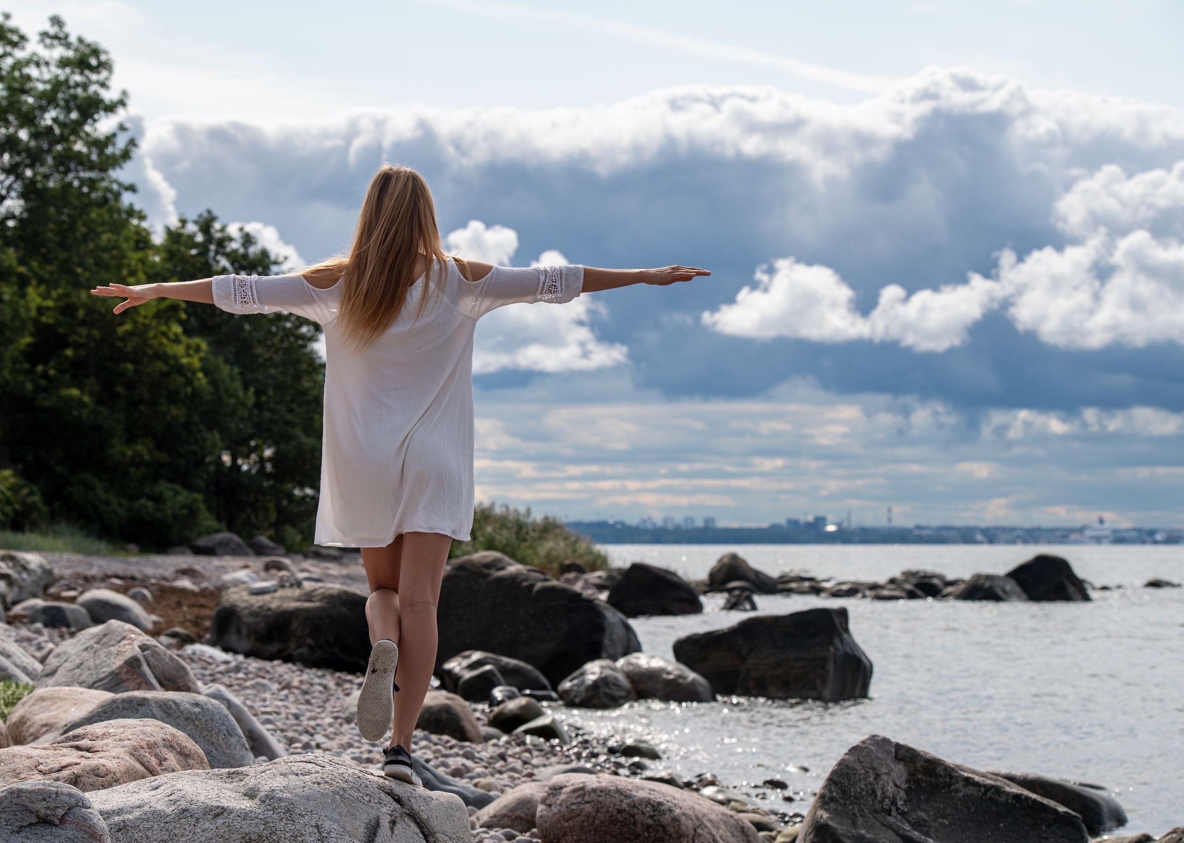 Woman enjoying a calm outdoor moment
